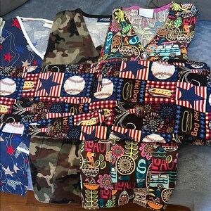 Colorful Themed  Print Scrub Tops and a Pant